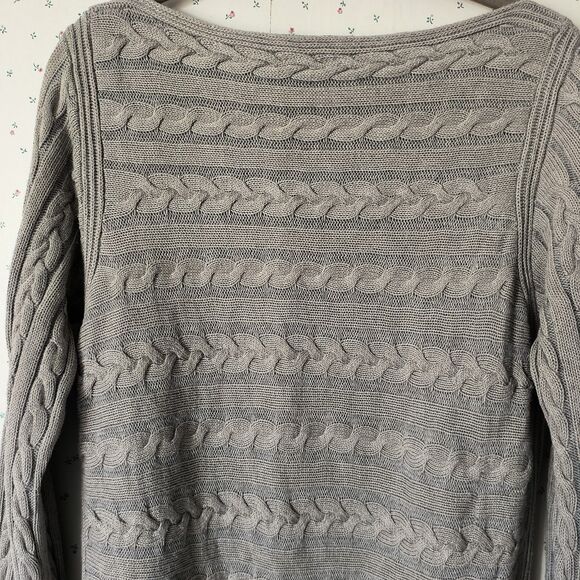 Lauren Ralph Lauren Sweater Women XL* Gray Cable Knit Cotton Hi Lo *Minor Flaws* - Picture 9 of 16